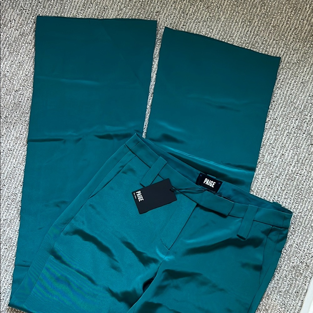 New with tags PAIGE wide leg trousers, size 4, teal, 100% silk